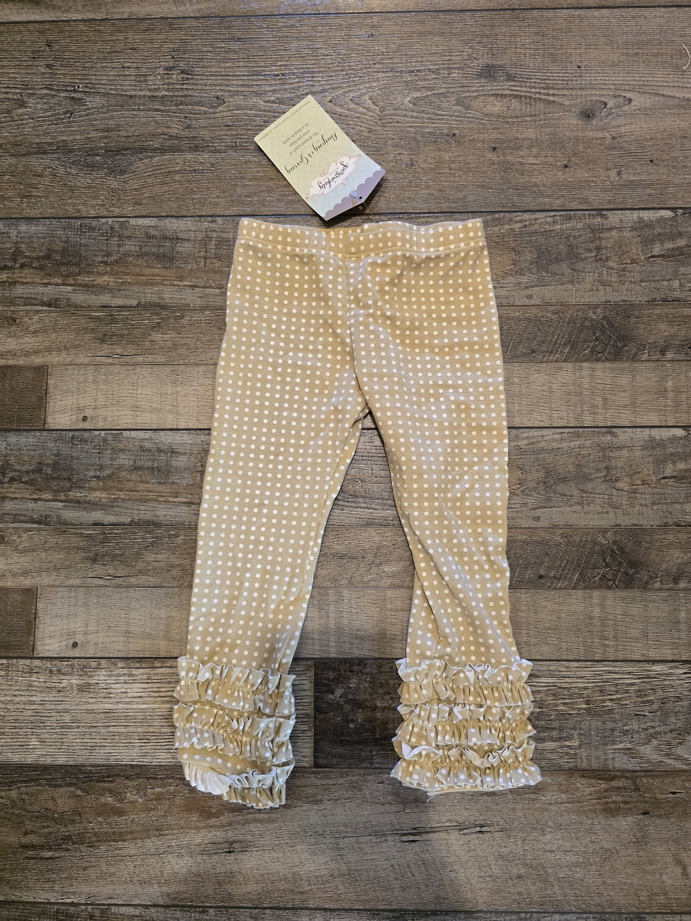 Persnickety Cream Polka Dot Ruffle Hem Leggings